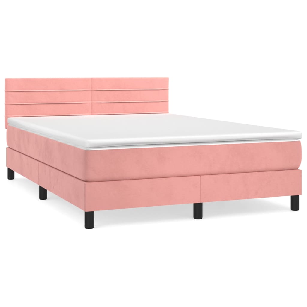 Boxspring met matras fluweel roze 140x190 cm is nu te koop bij PeponiXL, paradijselijk wonen!