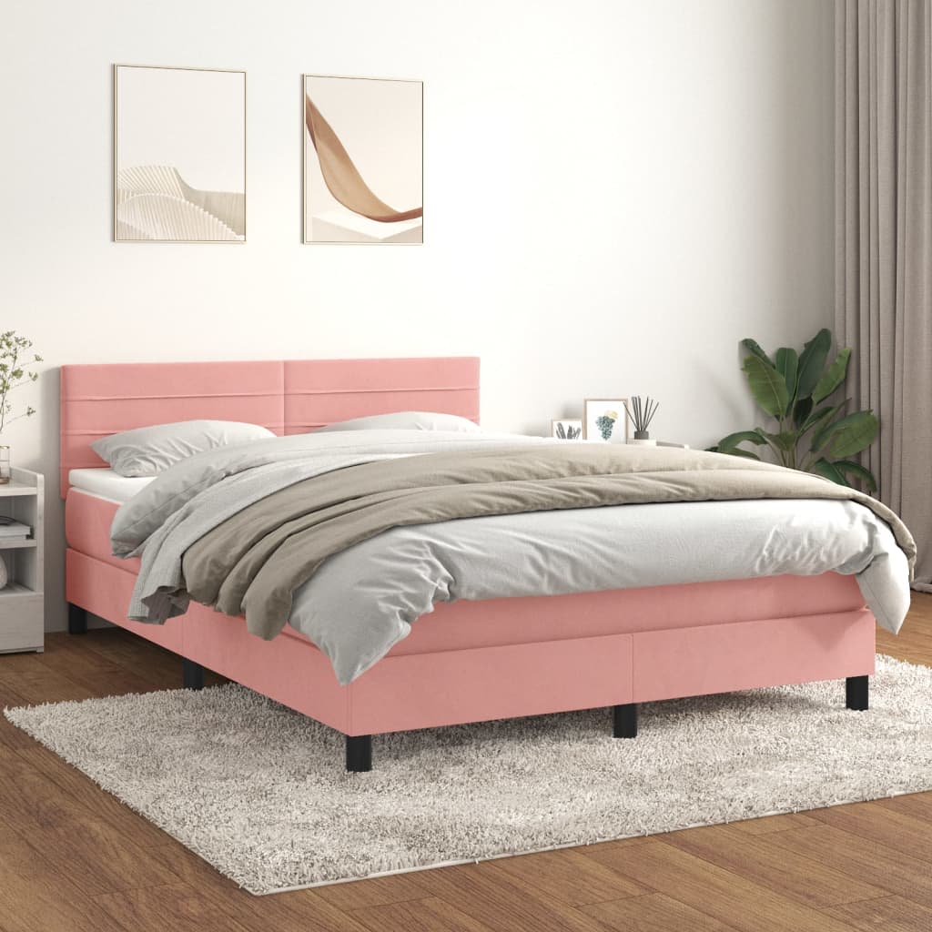 Boxspring met matras fluweel roze 140x190 cm is nu te koop bij PeponiXL, paradijselijk wonen!