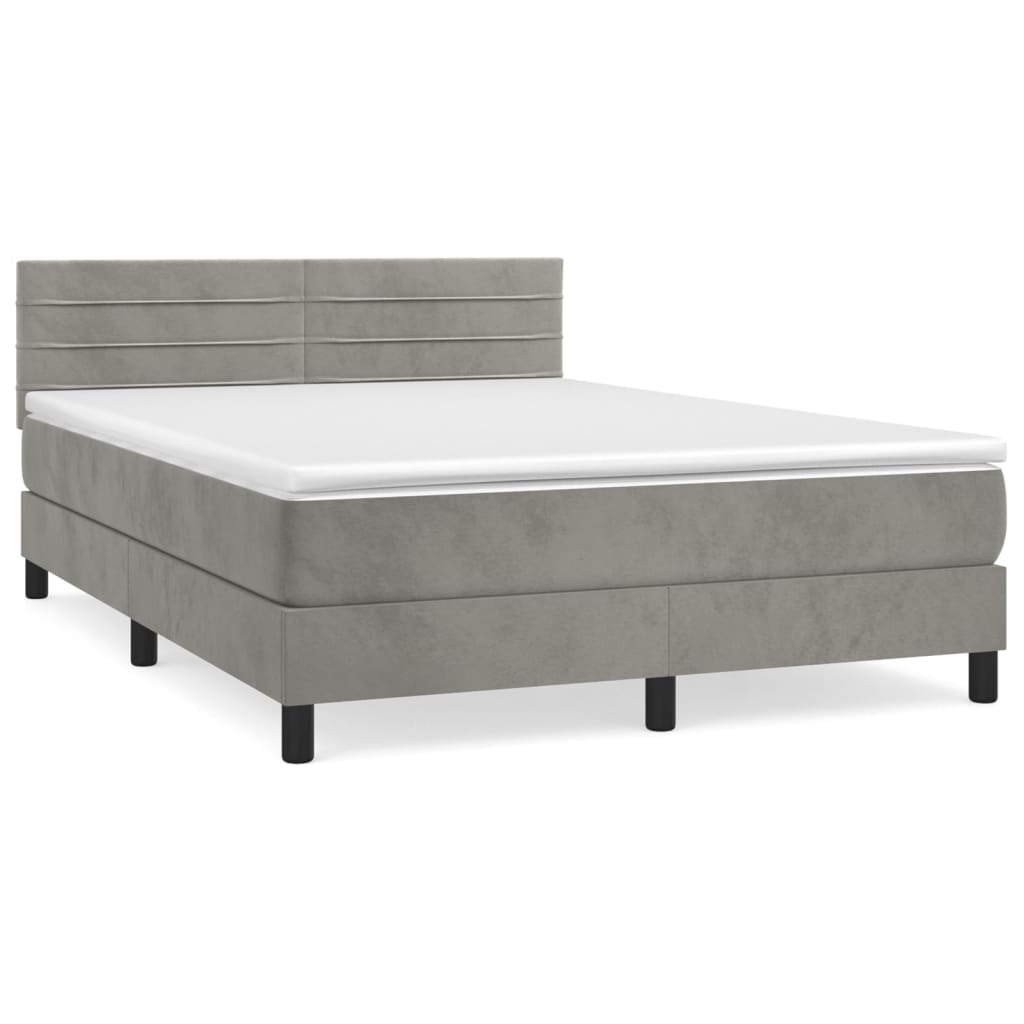 Boxspring met matras fluweel lichtgrijs 140x200 cm is nu te koop bij PeponiXL, paradijselijk wonen!