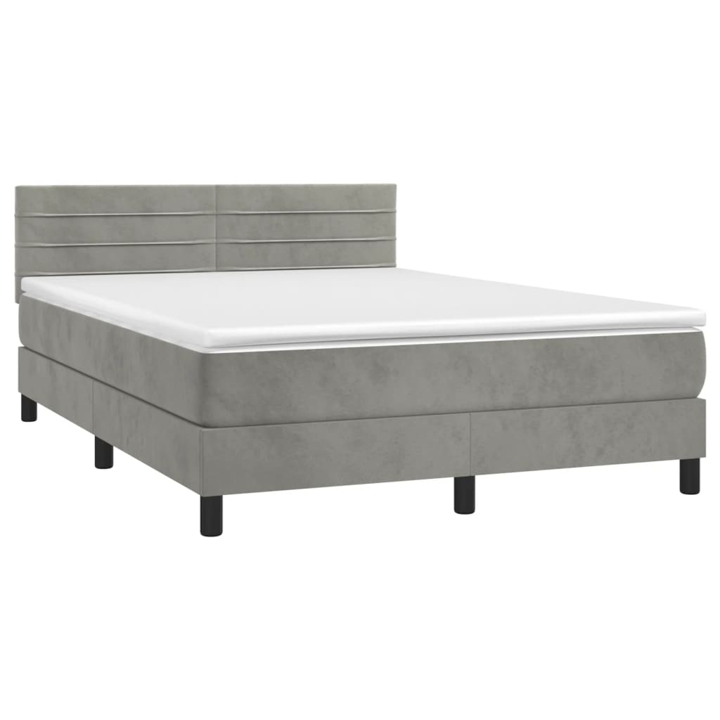 Boxspring met matras fluweel lichtgrijs 140x200 cm is nu te koop bij PeponiXL, paradijselijk wonen!