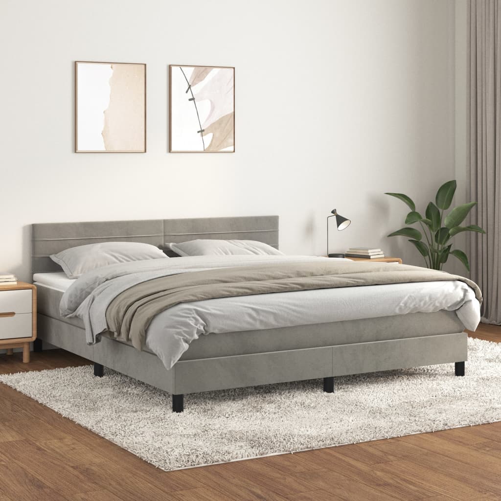 Boxspring met matras fluweel lichtgrijs 160x200 cm is nu te koop bij PeponiXL, paradijselijk wonen!