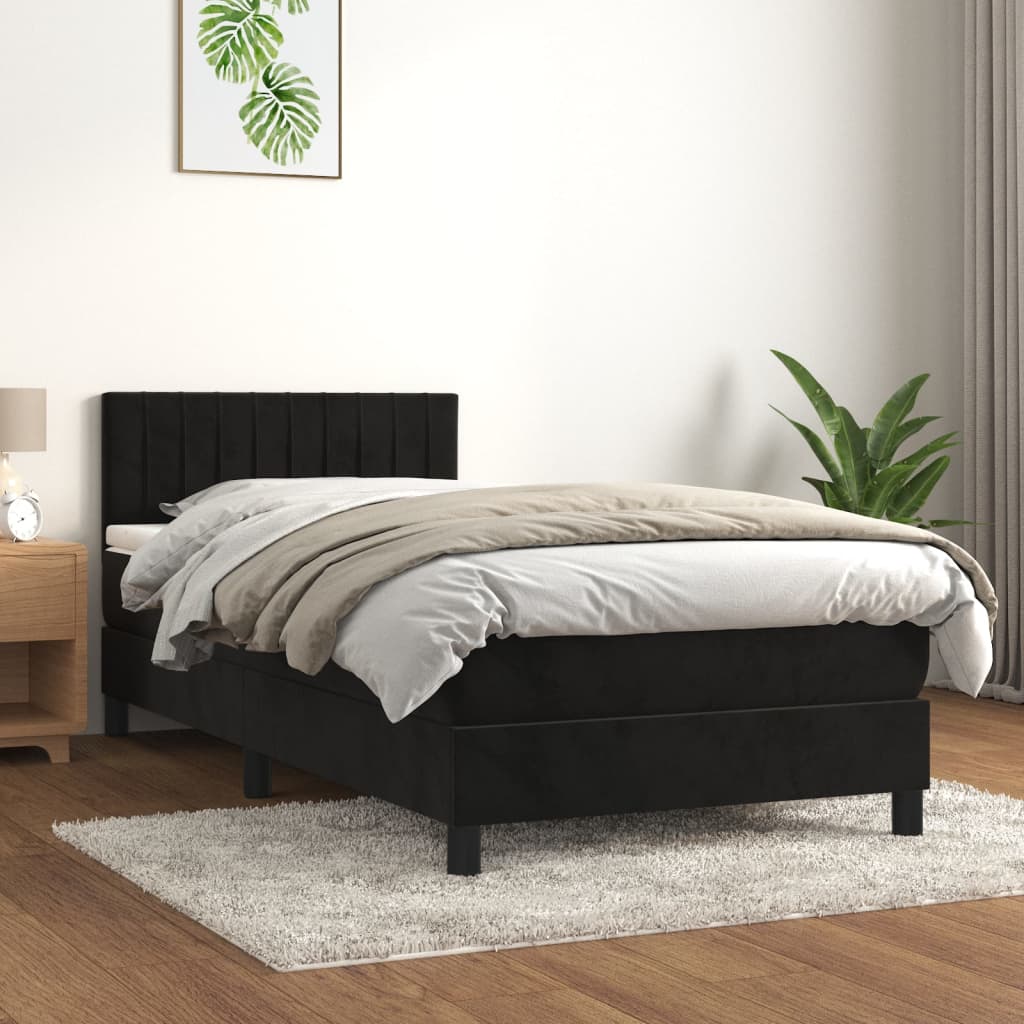 Boxspring met matras fluweel zwart 80x200 cm is nu te koop bij PeponiXL, paradijselijk wonen!
