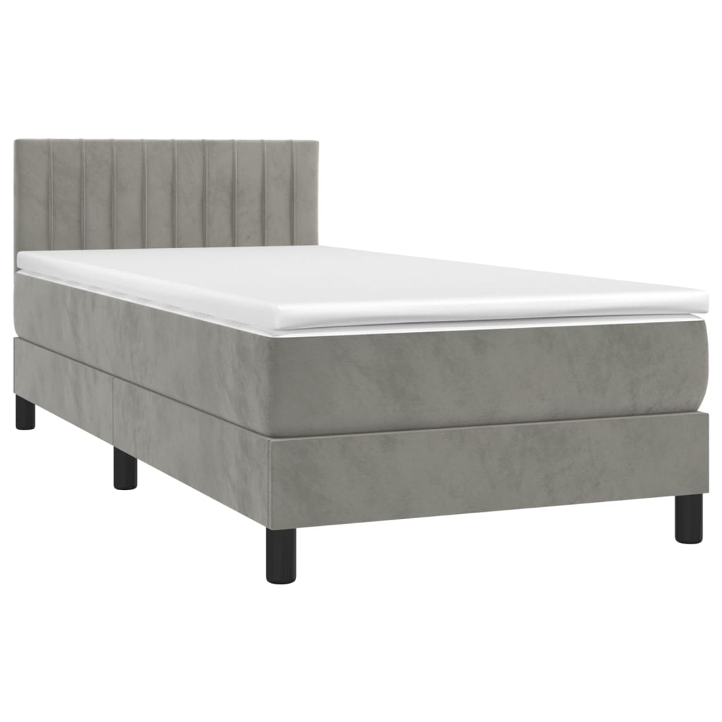 Boxspring met matras fluweel lichtgrijs 90x190 cm is nu te koop bij PeponiXL, paradijselijk wonen!