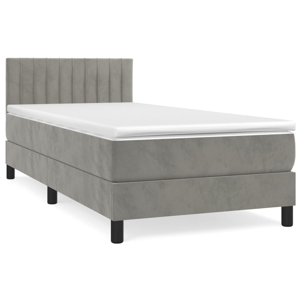 Boxspring met matras fluweel lichtgrijs 90x200 cm is nu te koop bij PeponiXL, paradijselijk wonen!