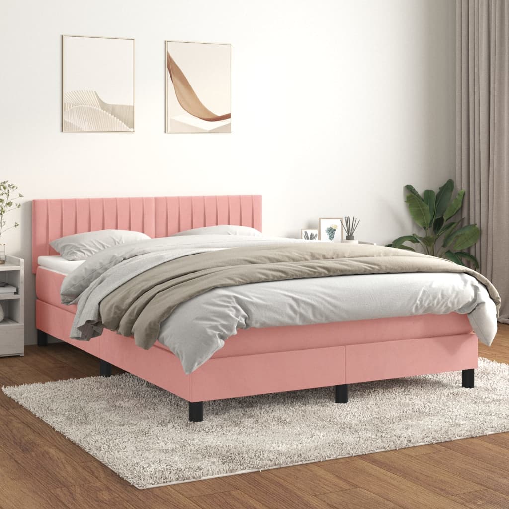 Boxspring met matras fluweel roze 140x200 cm is nu te koop bij PeponiXL, paradijselijk wonen!