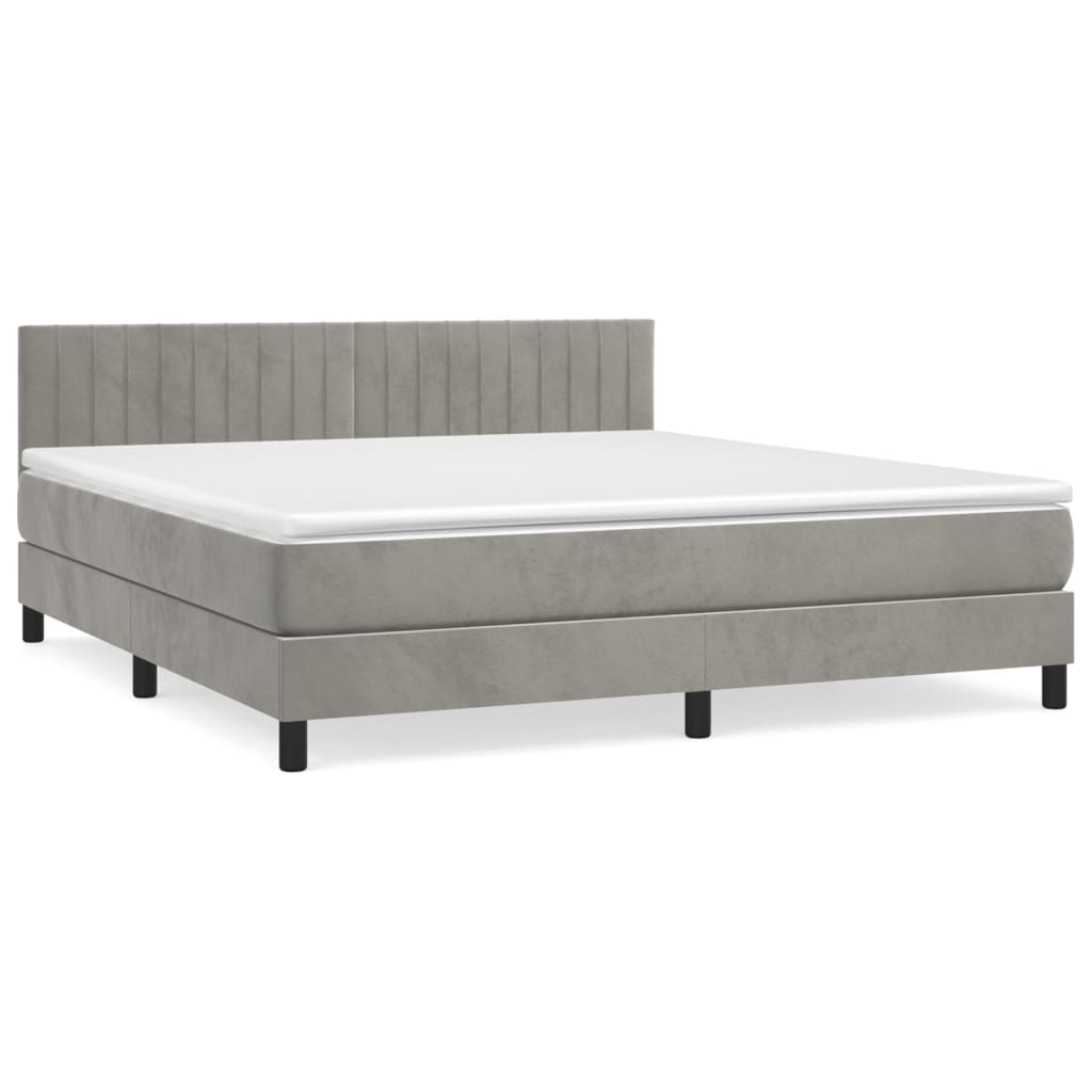 Boxspring met matras fluweel lichtgrijs 160x200 cm is nu te koop bij PeponiXL, paradijselijk wonen!