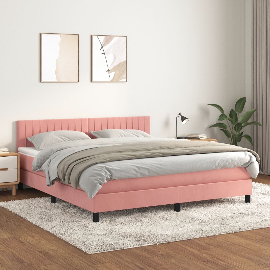 Boxspring met matras fluweel roze 160x200 cm is nu te koop bij PeponiXL, paradijselijk wonen!