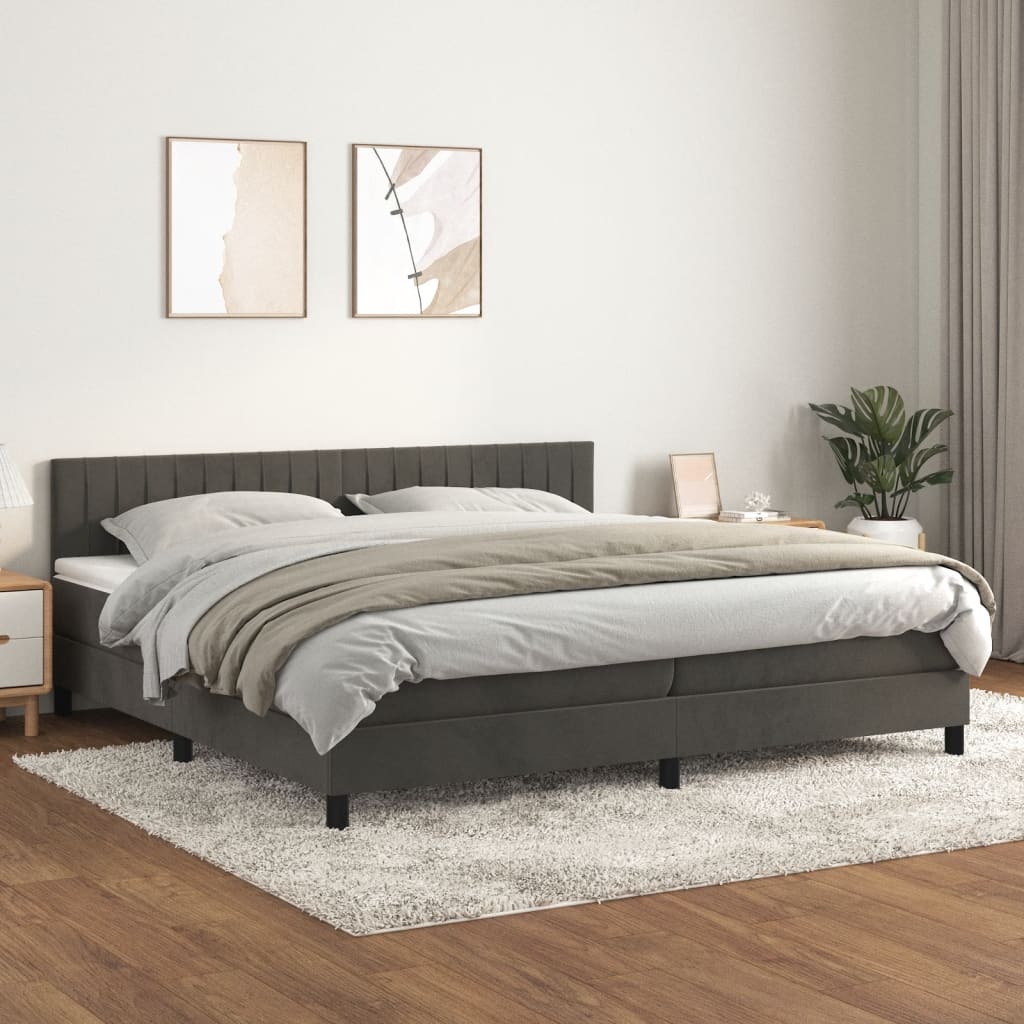 Boxspring met matras fluweel donkergrijs 200x200 cm is nu te koop bij PeponiXL, paradijselijk wonen!