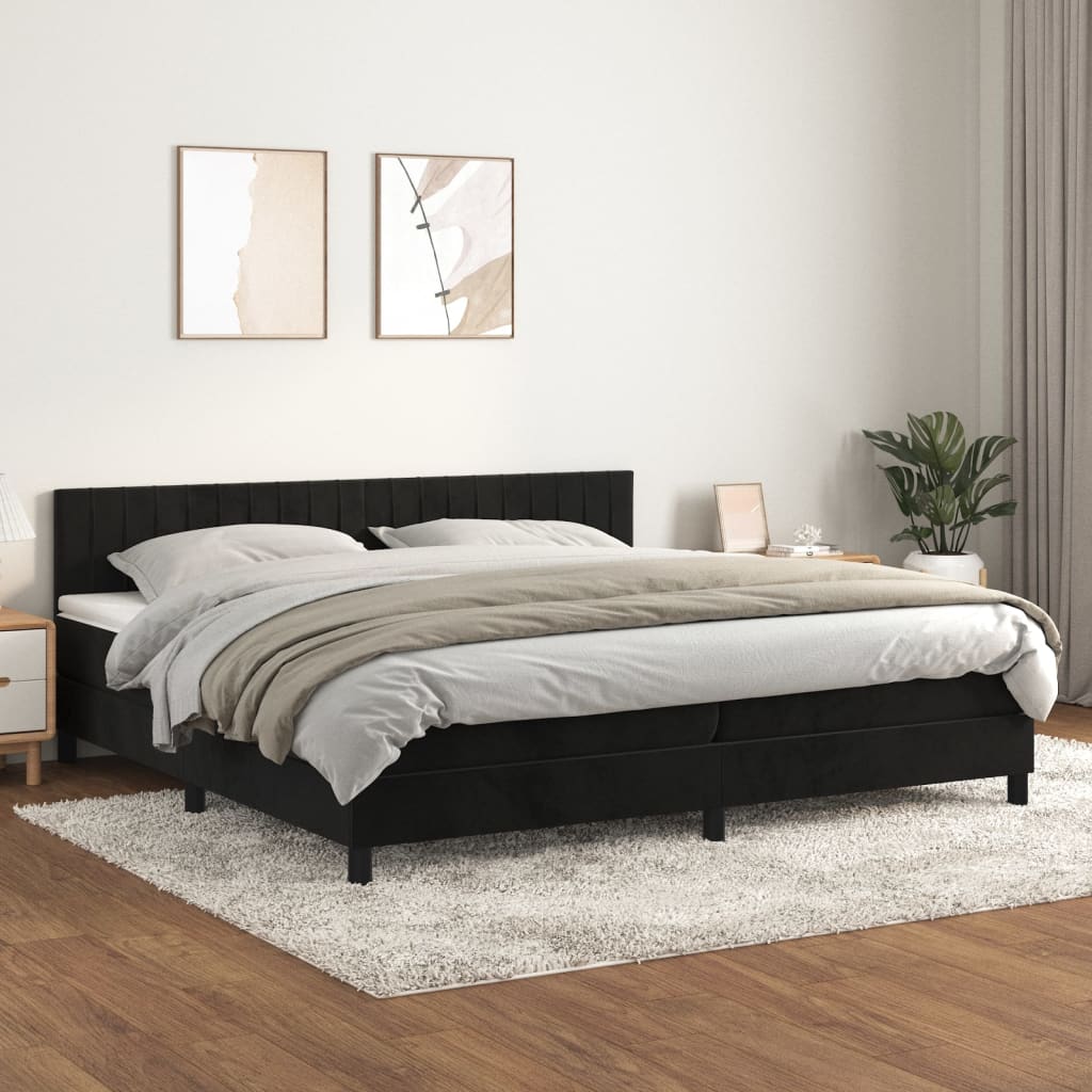Boxspring met matras fluweel zwart 200x200 cm is nu te koop bij PeponiXL, paradijselijk wonen!