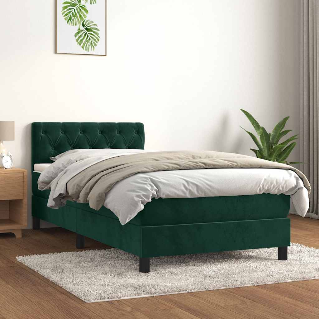 Boxspring met matras fluweel donkergroen 90x200 cm is nu te koop bij PeponiXL, paradijselijk wonen!