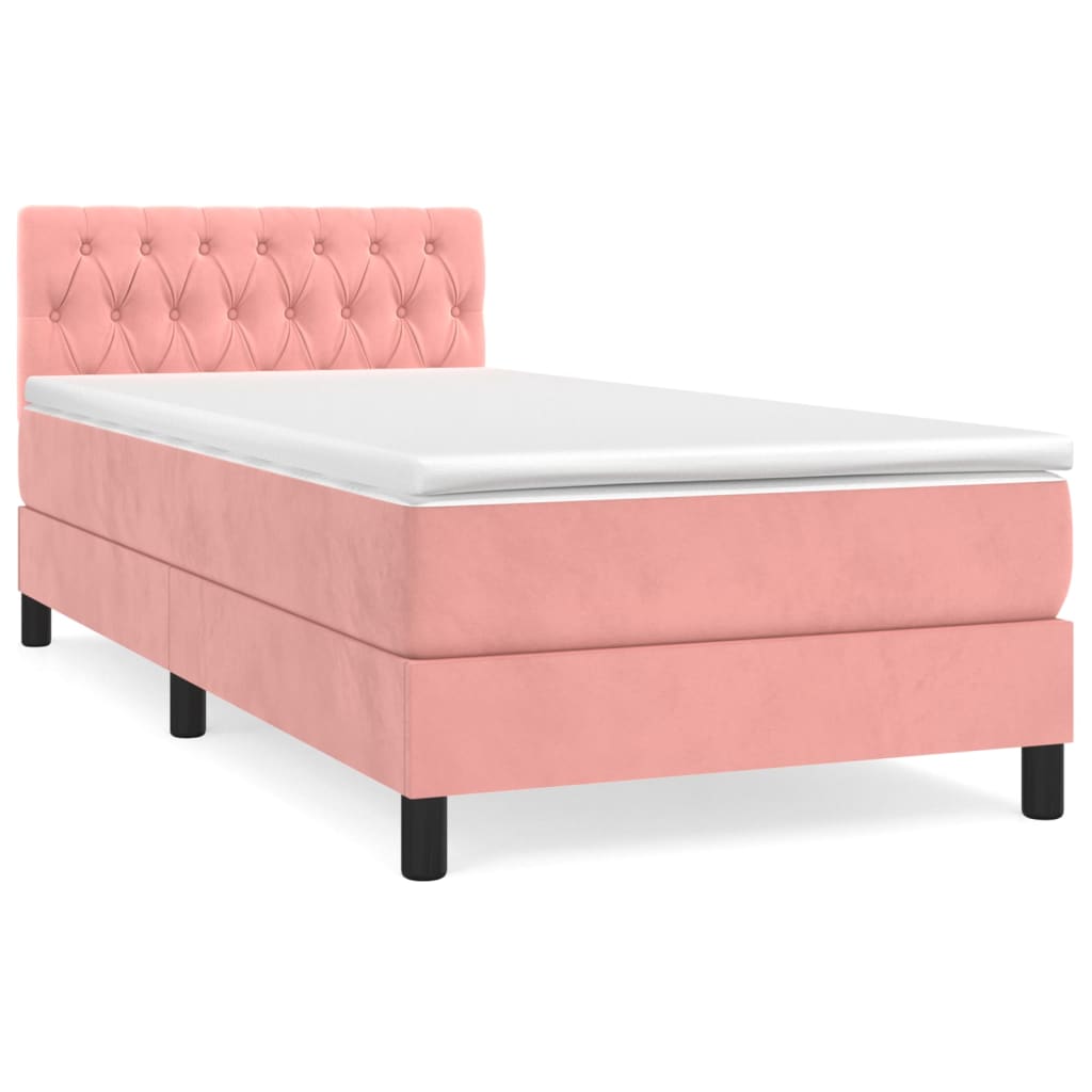Boxspring met matras fluweel roze 90x200 cm is nu te koop bij PeponiXL, paradijselijk wonen!