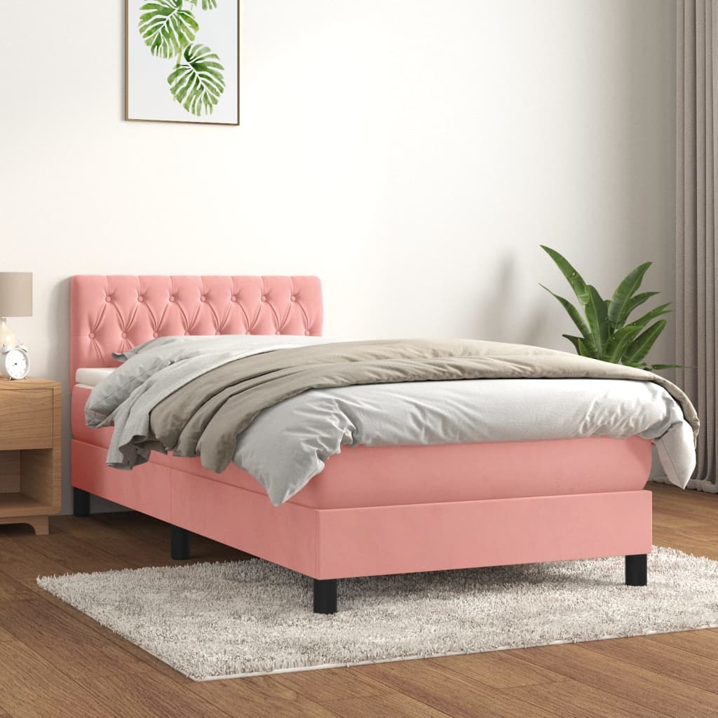 Boxspring met matras fluweel roze 90x200 cm is nu te koop bij PeponiXL, paradijselijk wonen!