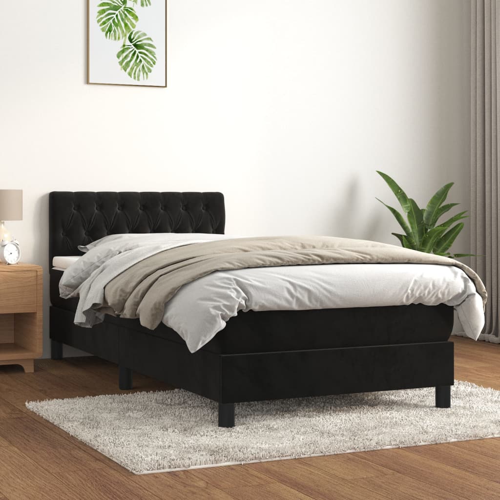 Boxspring met matras fluweel zwart 100x200 cm is nu te koop bij PeponiXL, paradijselijk wonen!