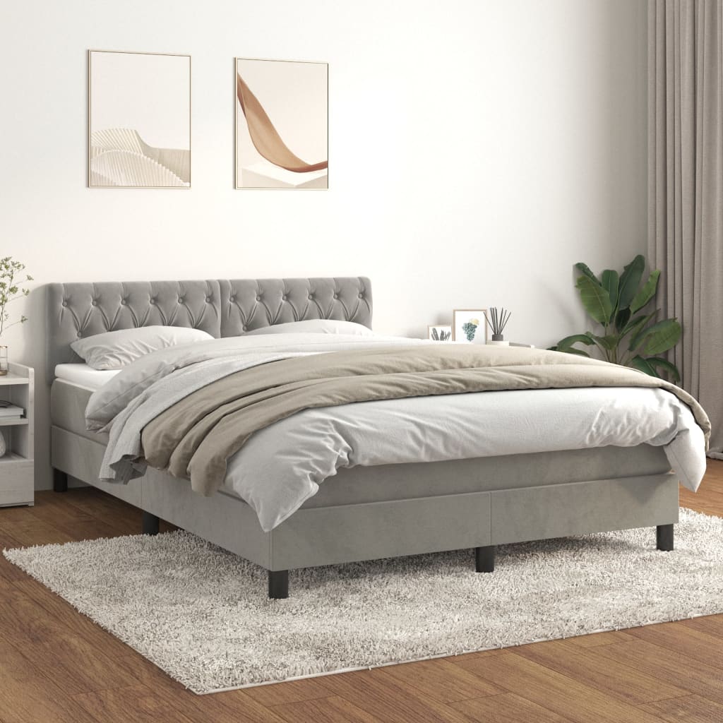 Boxspring met matras fluweel lichtgrijs 140x190 cm is nu te koop bij PeponiXL, paradijselijk wonen!