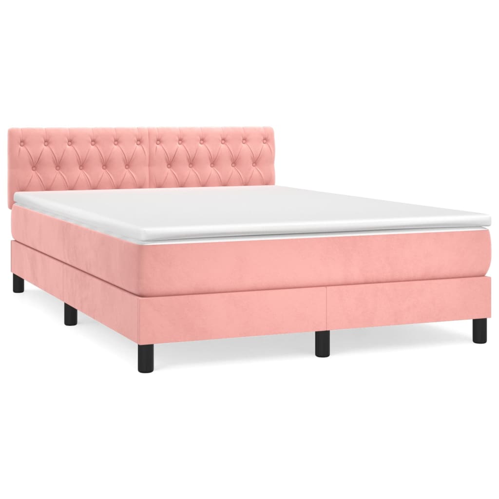 Boxspring met matras fluweel roze 140x200 cm is nu te koop bij PeponiXL, paradijselijk wonen!
