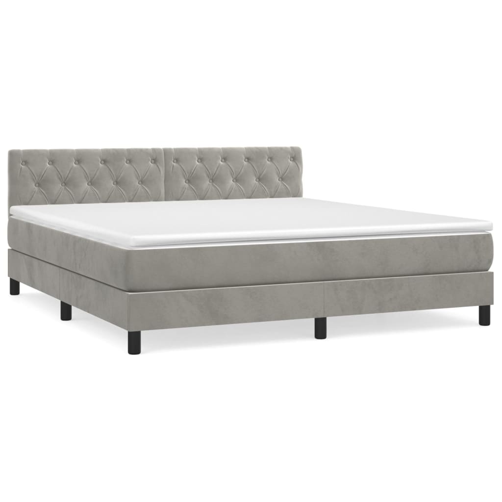 Boxspring met matras fluweel lichtgrijs 160x200 cm is nu te koop bij PeponiXL, paradijselijk wonen!