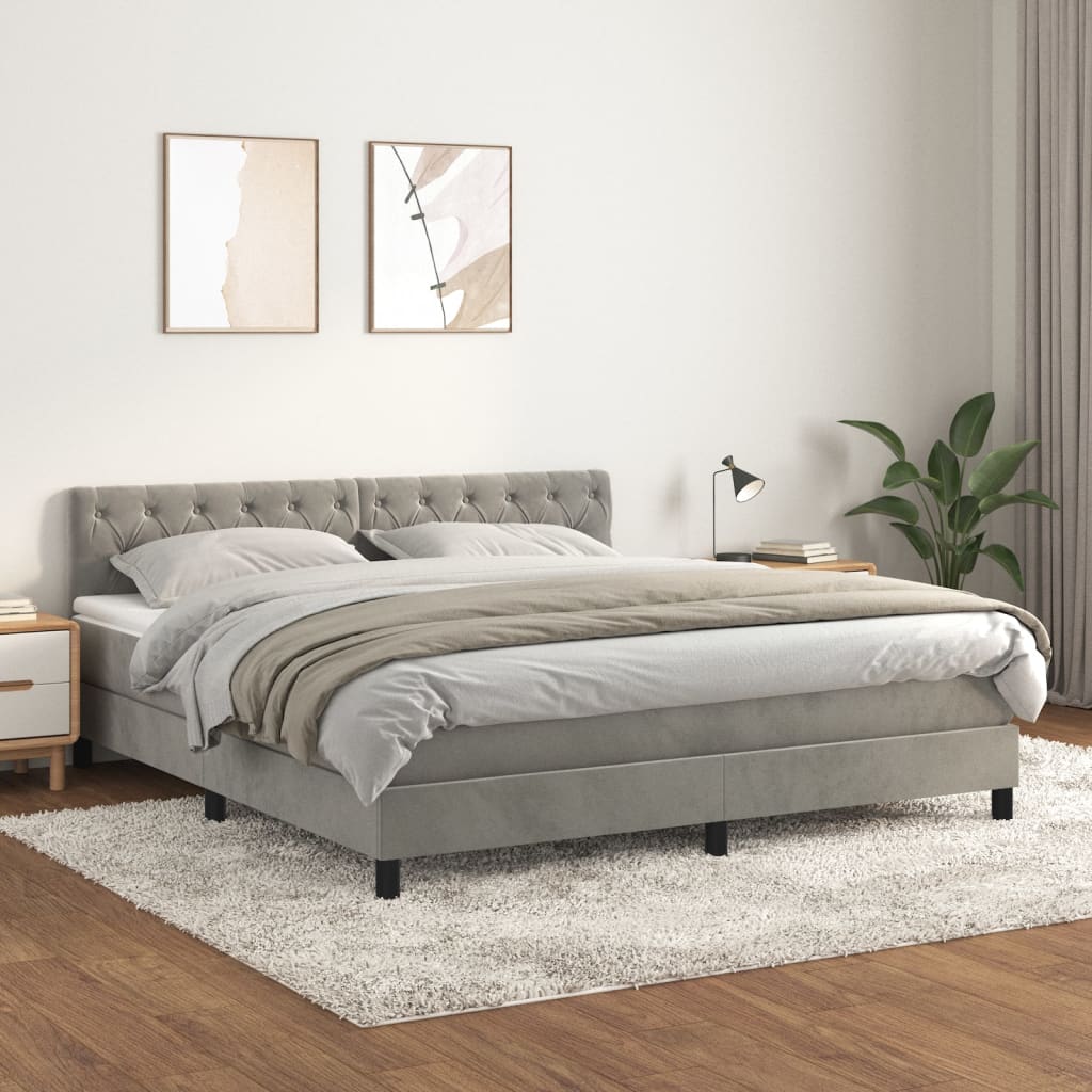 Boxspring met matras fluweel lichtgrijs 160x200 cm is nu te koop bij PeponiXL, paradijselijk wonen!