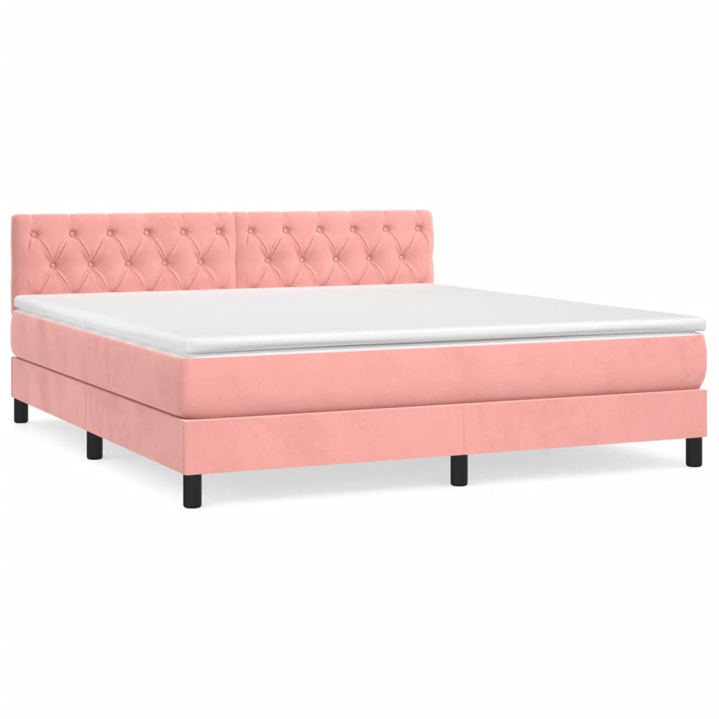 Boxspring met matras fluweel roze 160x200 cm is nu te koop bij PeponiXL, paradijselijk wonen!