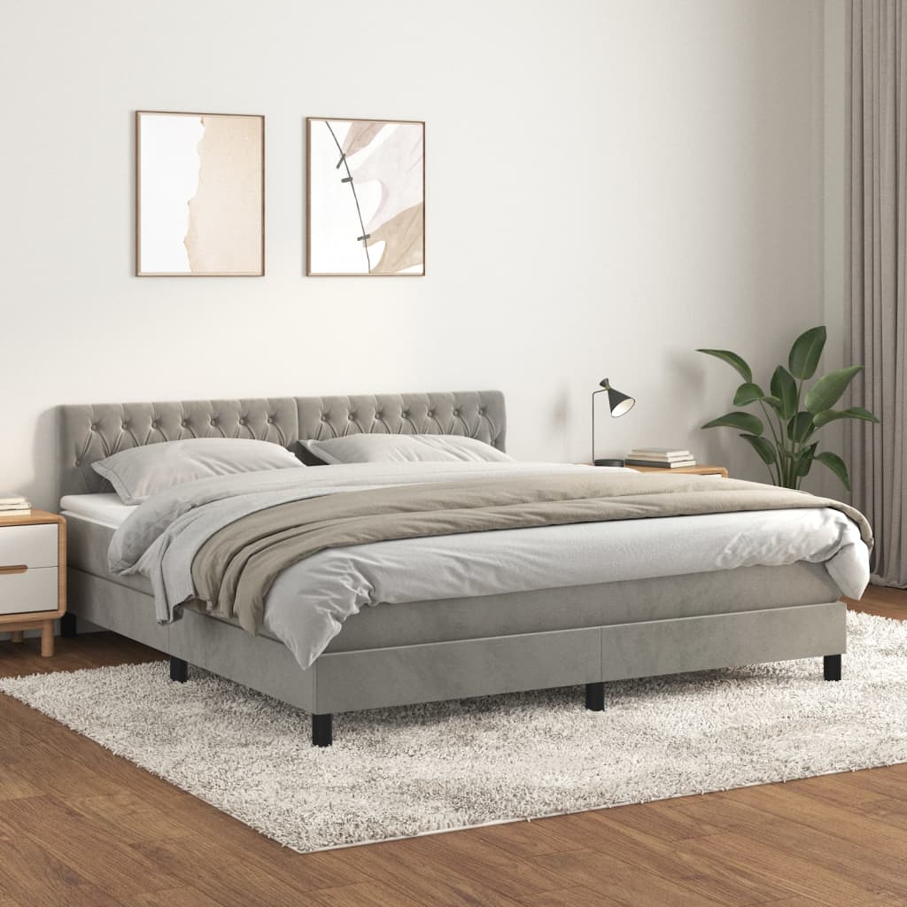 Boxspring met matras fluweel lichtgrijs 180x200 cm is nu te koop bij PeponiXL, paradijselijk wonen!