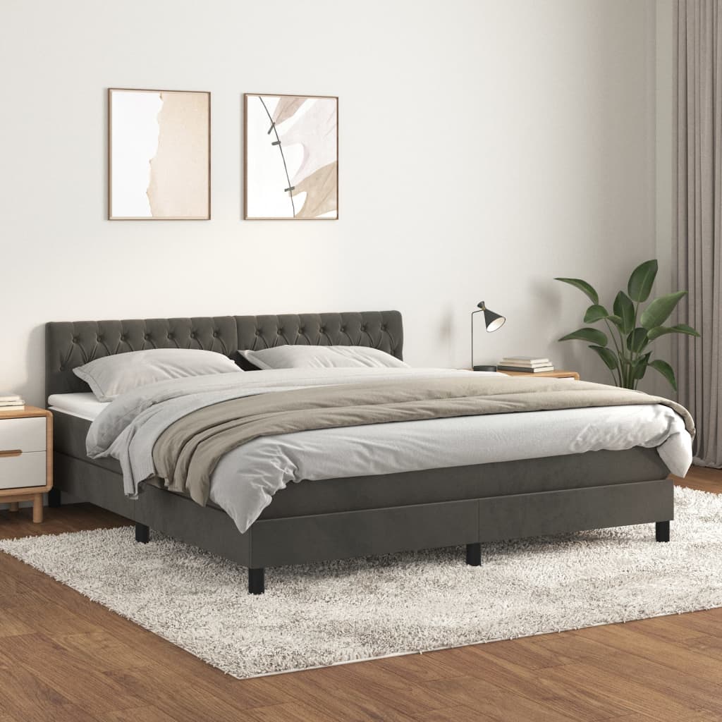 Boxspring met matras fluweel donkergrijs 180x200 cm is nu te koop bij PeponiXL, paradijselijk wonen!