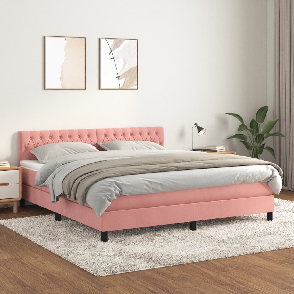 Boxspring met matras fluweel roze 180x200 cm is nu te koop bij PeponiXL, paradijselijk wonen!