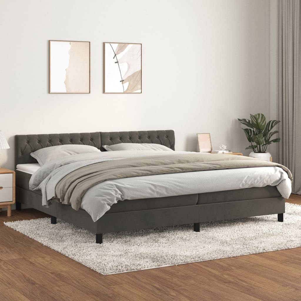 Boxspring met matras fluweel donkergrijs 200x200 cm is nu te koop bij PeponiXL, paradijselijk wonen!