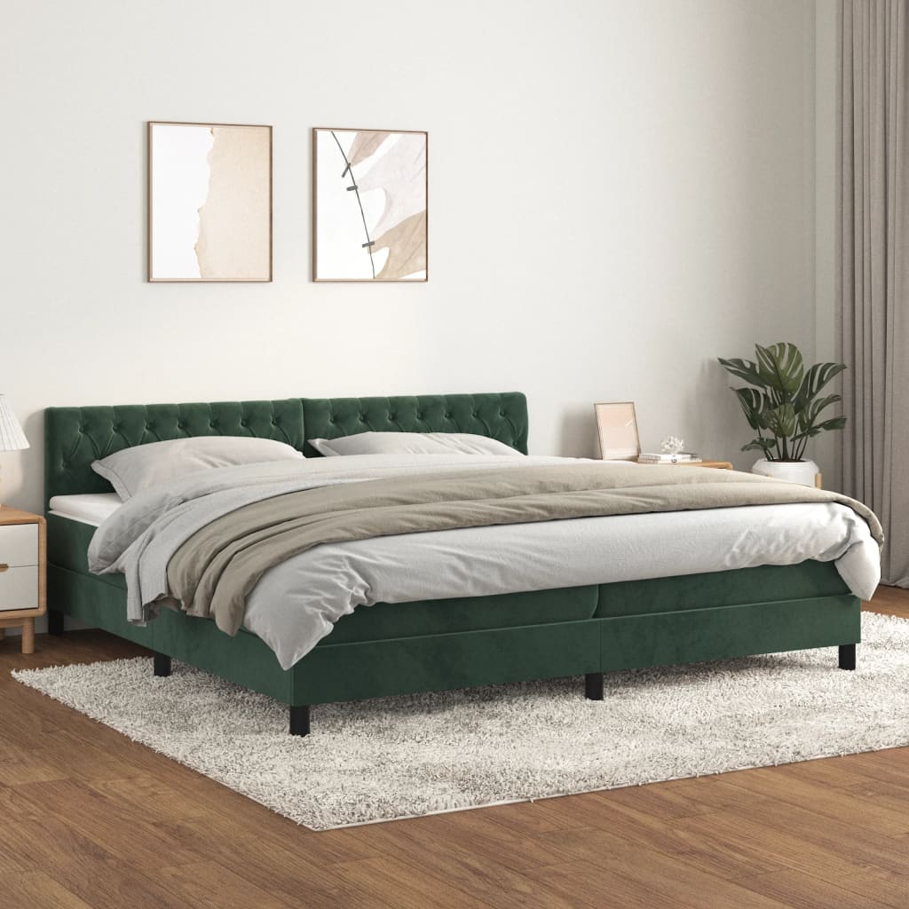 Boxspring met matras fluweel donkergroen 200x200 cm is nu te koop bij PeponiXL, paradijselijk wonen!
