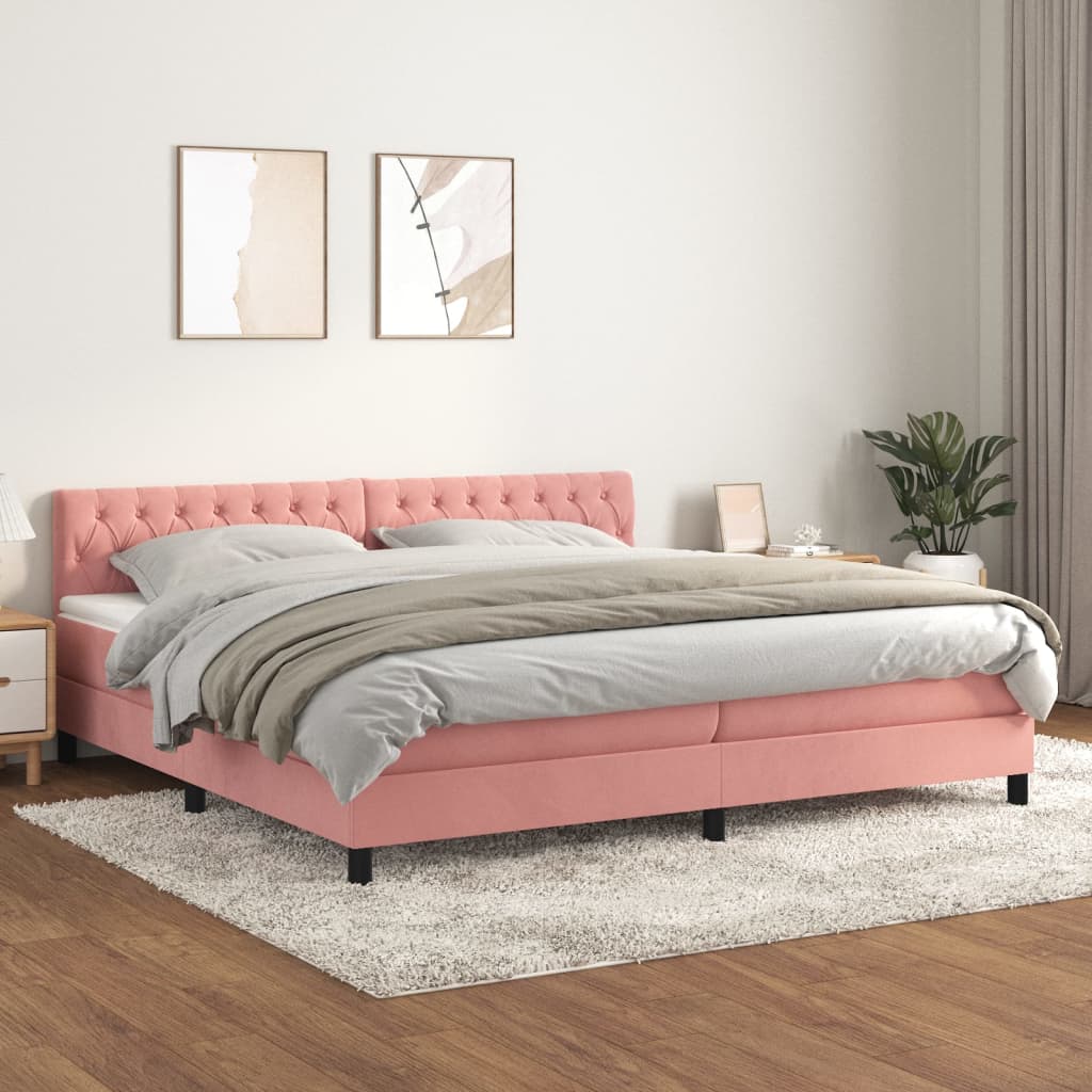 Boxspring met matras fluweel roze 200x200 cm is nu te koop bij PeponiXL, paradijselijk wonen!
