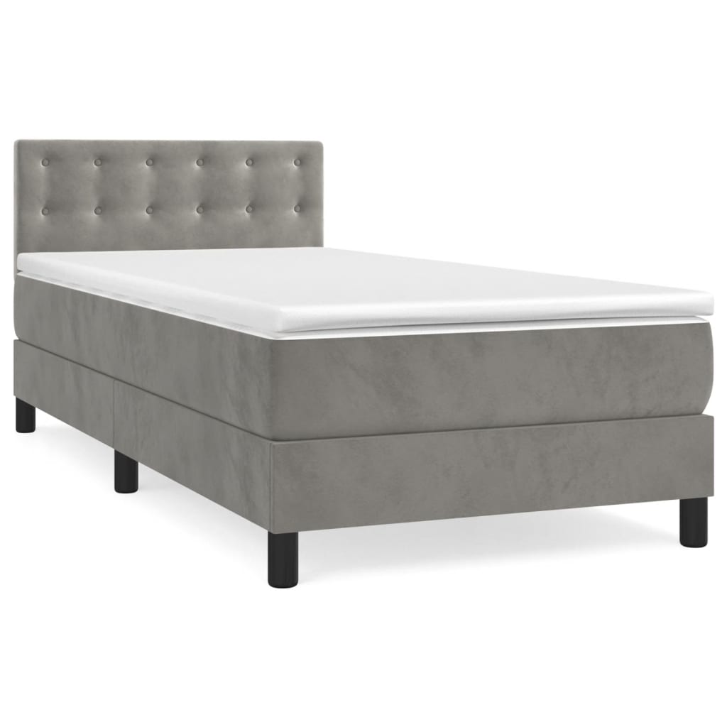 Boxspring met matras fluweel lichtgrijs 80x200 cm is nu te koop bij PeponiXL, paradijselijk wonen!