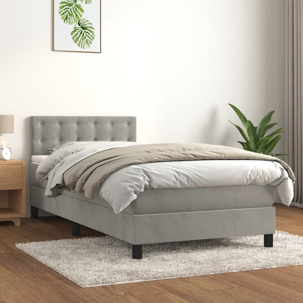 Boxspring met matras fluweel lichtgrijs 80x200 cm is nu te koop bij PeponiXL, paradijselijk wonen!