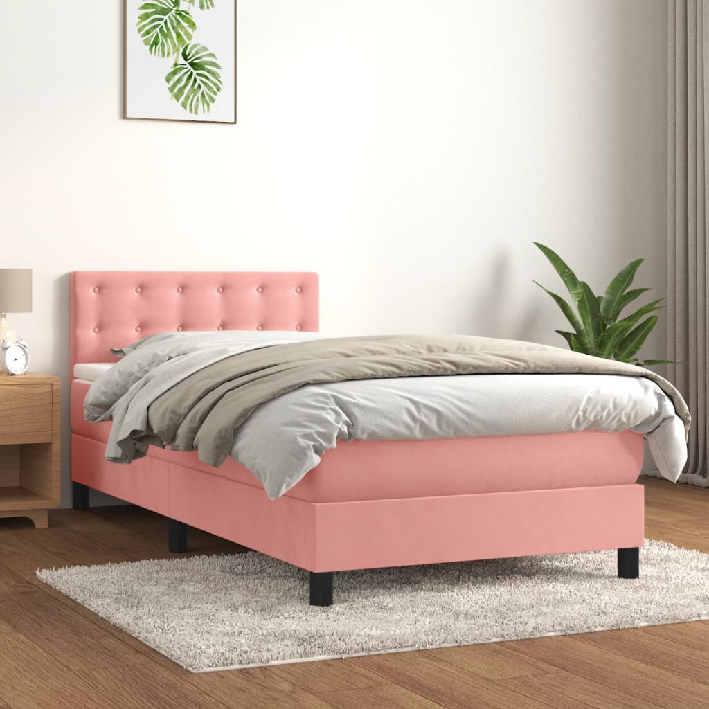 Boxspring met matras fluweel roze 90x190 cm is nu te koop bij PeponiXL, paradijselijk wonen!