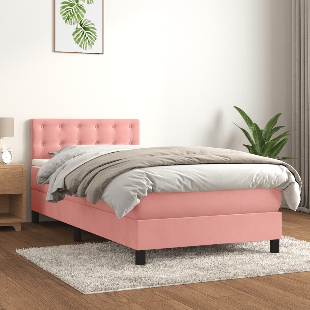 Boxspring met matras fluweel roze 90x200 cm is nu te koop bij PeponiXL, paradijselijk wonen!