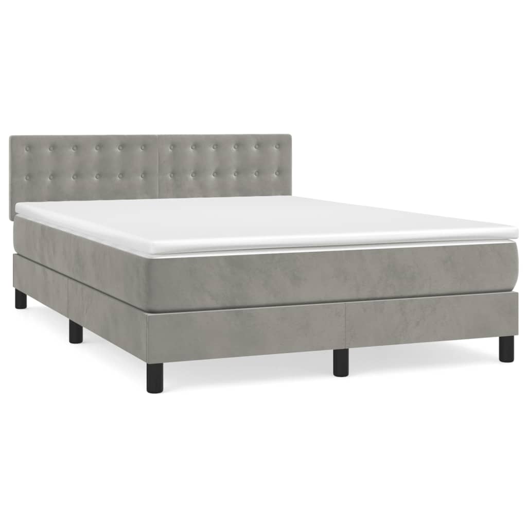 Boxspring met matras fluweel lichtgrijs 140x190 cm is nu te koop bij PeponiXL, paradijselijk wonen!