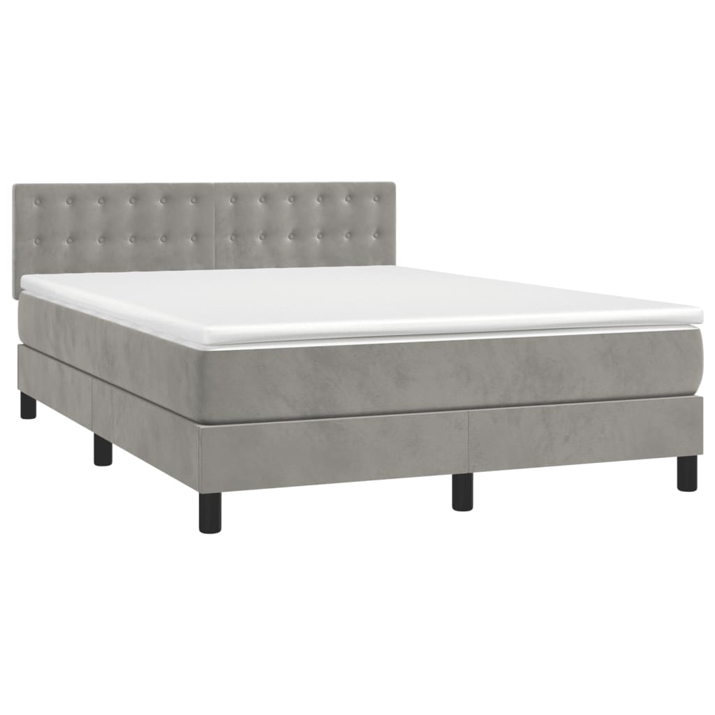 Boxspring met matras fluweel lichtgrijs 140x190 cm is nu te koop bij PeponiXL, paradijselijk wonen!