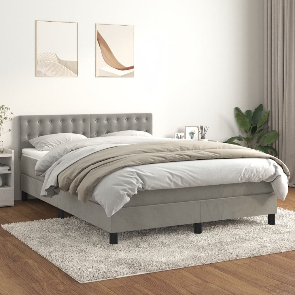 Boxspring met matras fluweel lichtgrijs 140x190 cm is nu te koop bij PeponiXL, paradijselijk wonen!