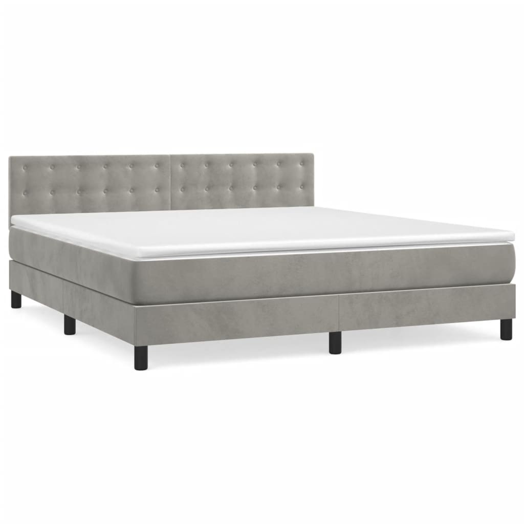 Boxspring met matras fluweel lichtgrijs 160x200 cm is nu te koop bij PeponiXL, paradijselijk wonen!