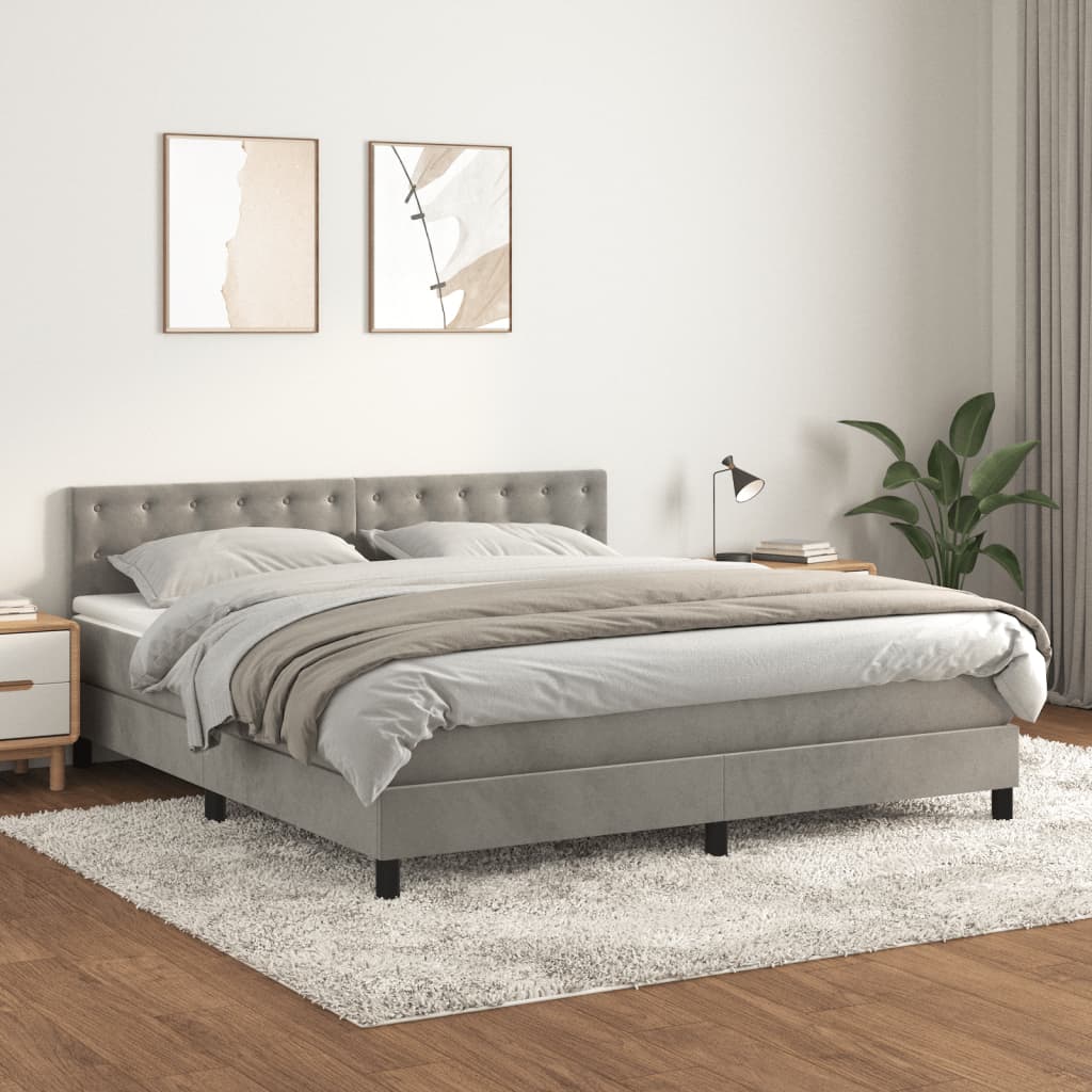 Boxspring met matras fluweel lichtgrijs 160x200 cm is nu te koop bij PeponiXL, paradijselijk wonen!