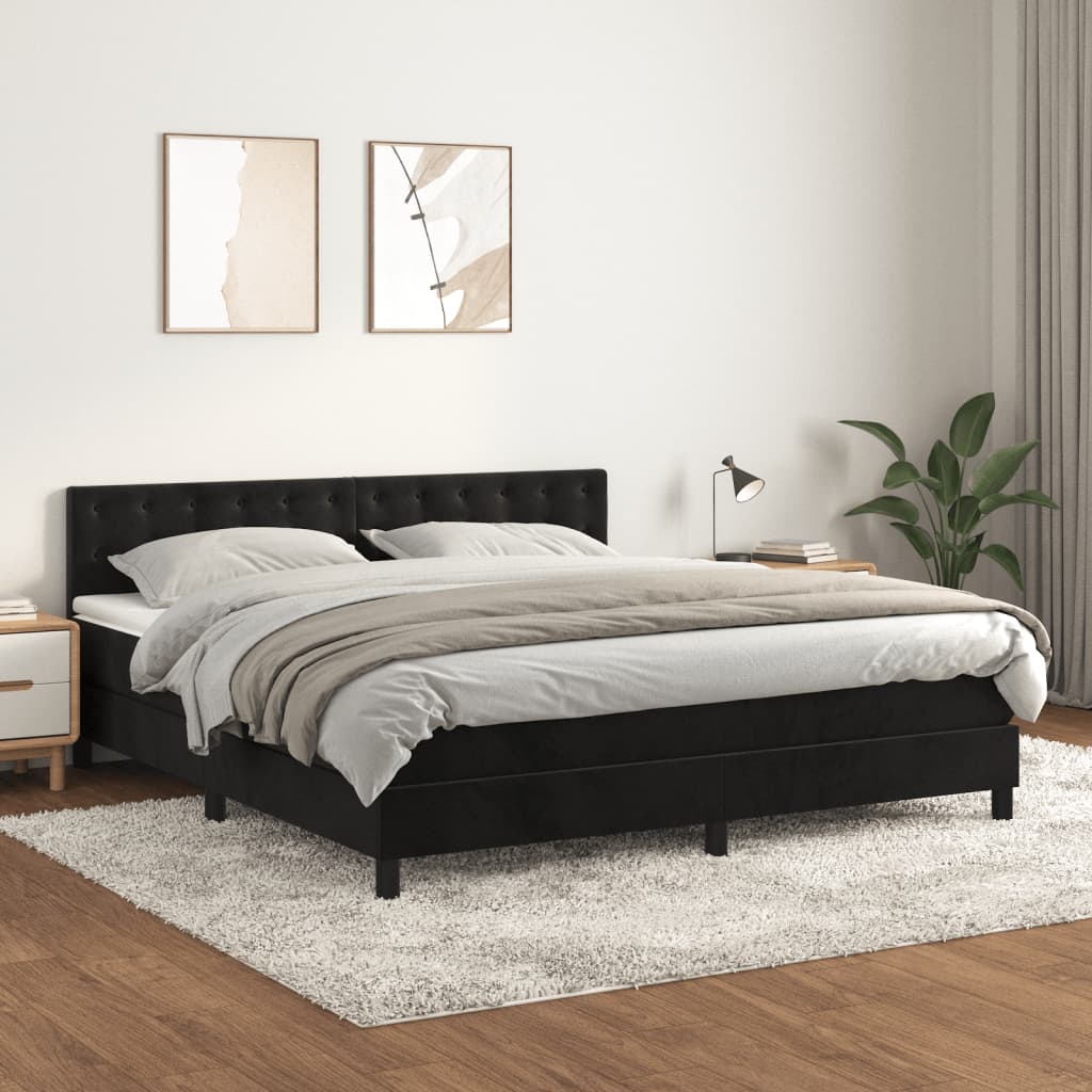 Boxspring met matras fluweel zwart 160x200 cm is nu te koop bij PeponiXL, paradijselijk wonen!