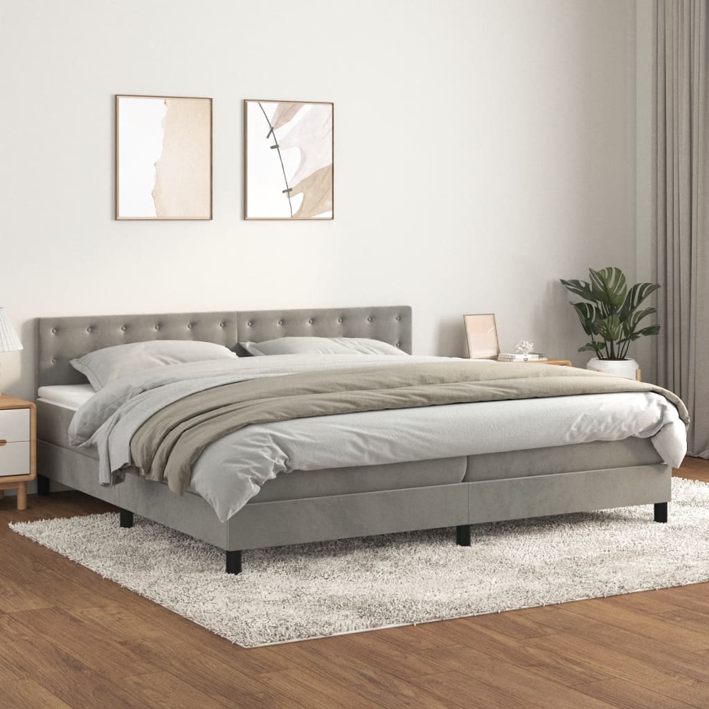 Boxspring met matras fluweel lichtgrijs 200x200 cm is nu te koop bij PeponiXL, paradijselijk wonen!