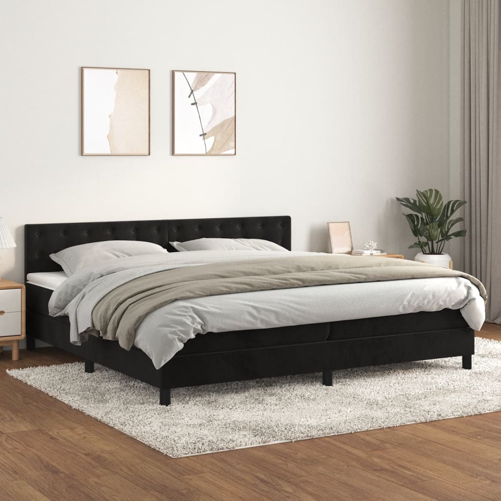 Boxspring met matras fluweel zwart 200x200 cm is nu te koop bij PeponiXL, paradijselijk wonen!