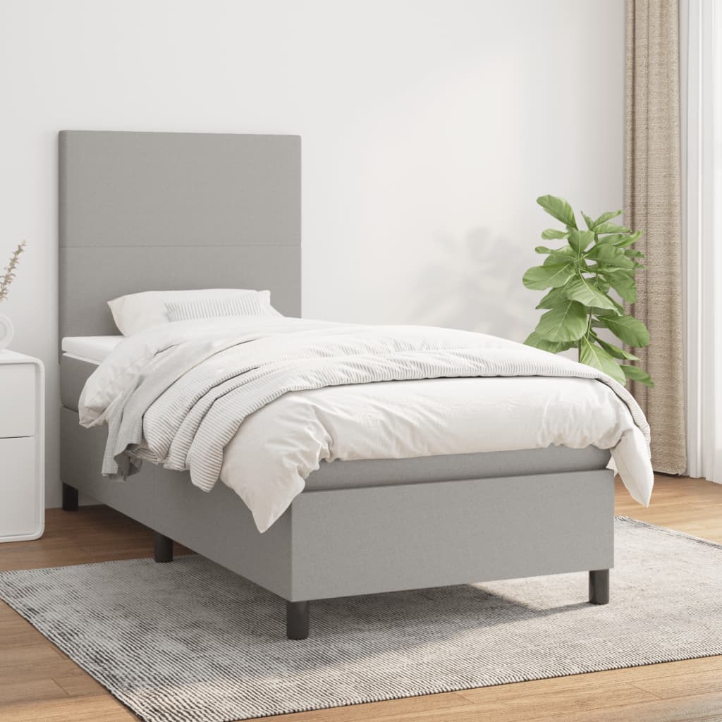 Boxspring met matras stof lichtgrijs 90x190 cm is nu te koop bij PeponiXL, paradijselijk wonen!