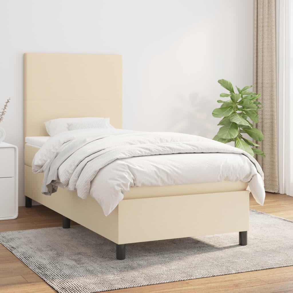 Boxspring met matras stof crèmekleurig 90x190 cm is nu te koop bij PeponiXL, paradijselijk wonen!