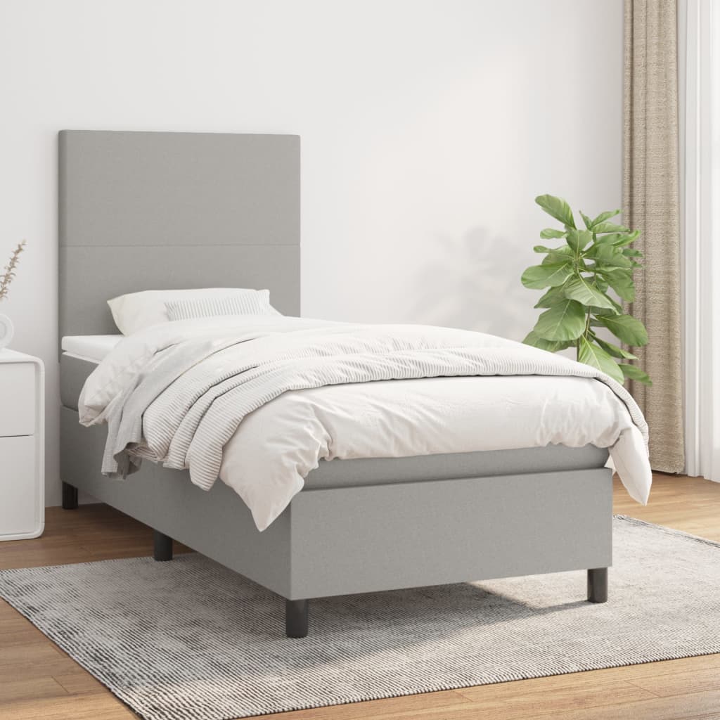 Boxspring met matras stof lichtgrijs 100x200 cm is nu te koop bij PeponiXL, paradijselijk wonen!