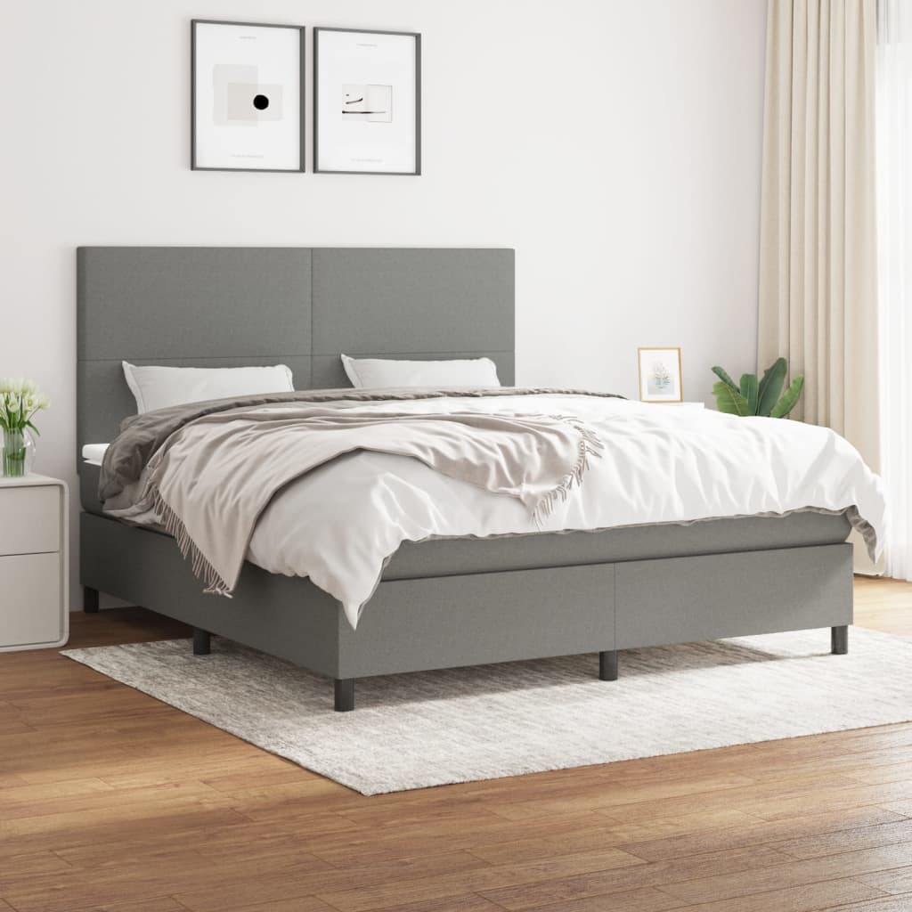 Boxspring met matras stof donkergrijs 160x200 cm is nu te koop bij PeponiXL, paradijselijk wonen!