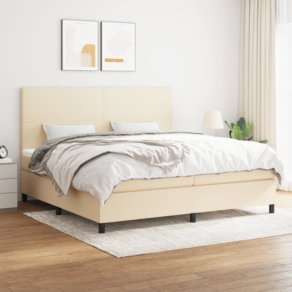 Boxspring met matras stof crèmekleurig 200x200 cm is nu te koop bij PeponiXL, paradijselijk wonen!