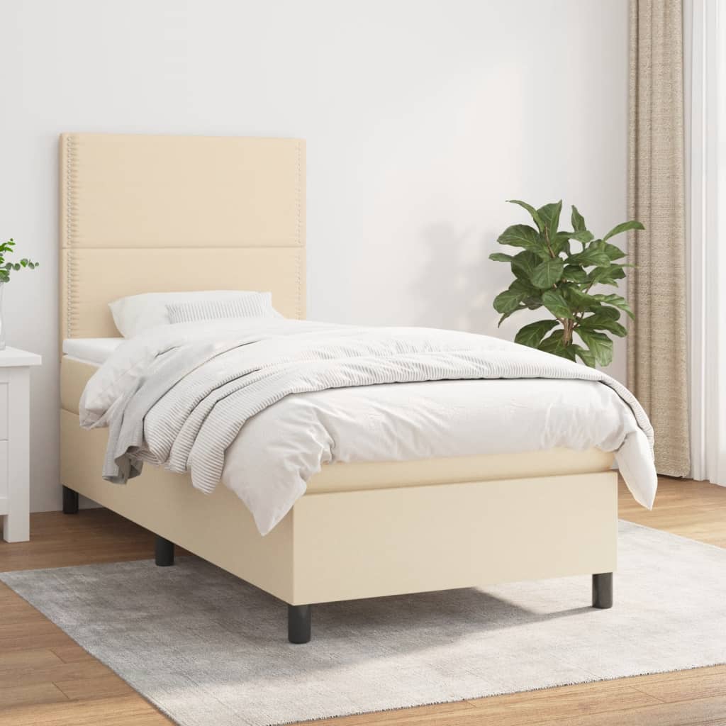Boxspring met matras stof crèmekleurig 90x190 cm is nu te koop bij PeponiXL, paradijselijk wonen!