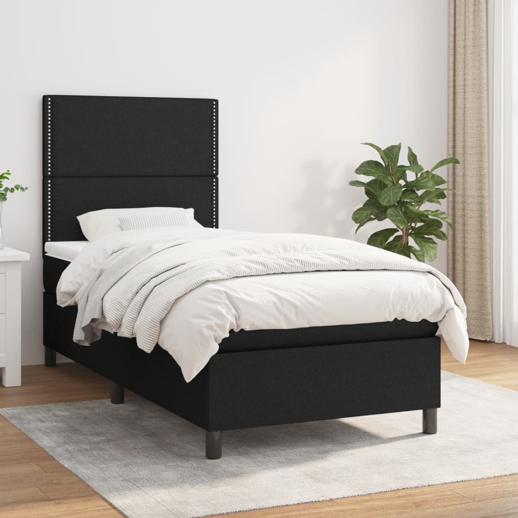 Boxspring met matras stof zwart 100x200 cm is nu te koop bij PeponiXL, paradijselijk wonen!