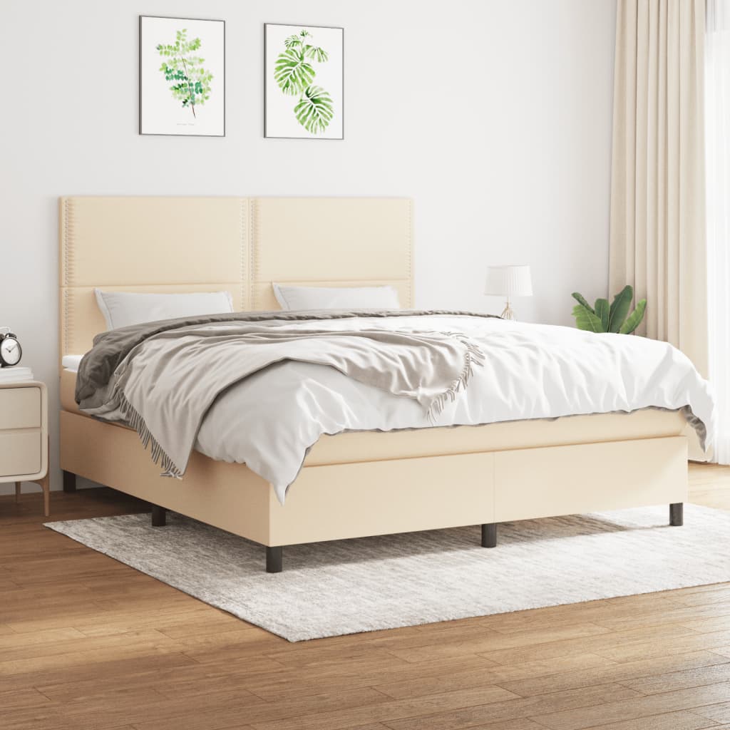Boxspring met matras stof crèmekleurig 180x200 cm is nu te koop bij PeponiXL, paradijselijk wonen!