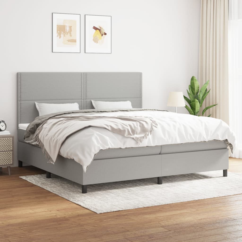 Boxspring met matras stof lichtgrijs 200x200 cm is nu te koop bij PeponiXL, paradijselijk wonen!