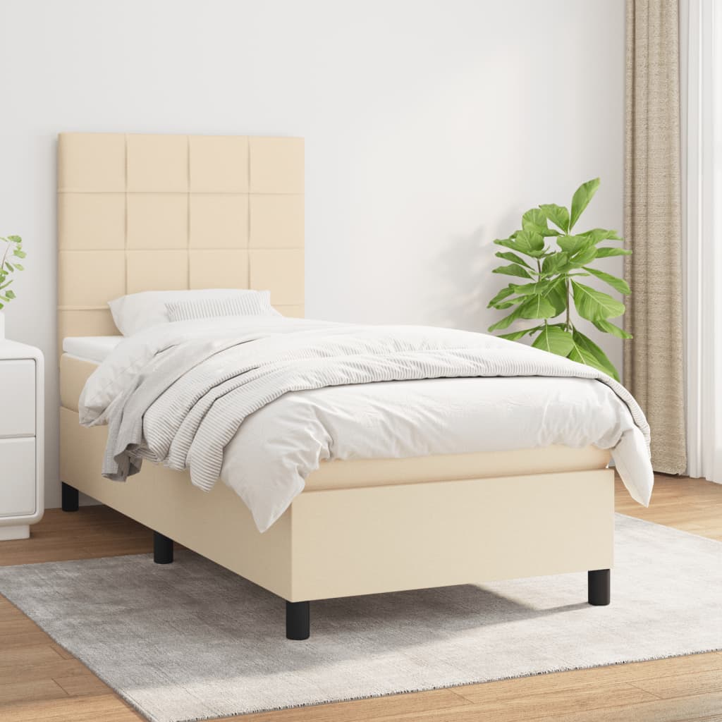 Boxspring met matras stof crèmekleurig 80x200 cm is nu te koop bij PeponiXL, paradijselijk wonen!